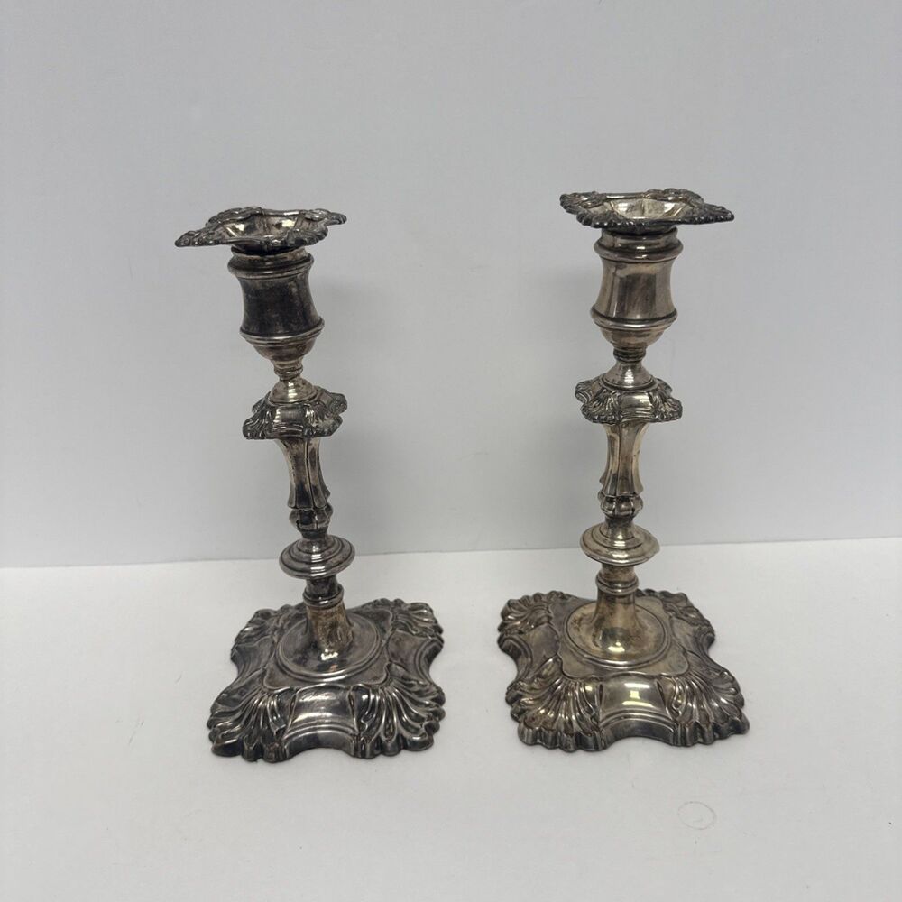 Antique Rococo Style Silver Plated 9" Candlesticks - Pair